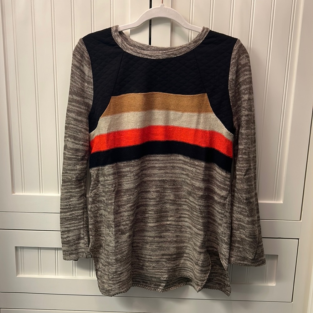 THML tan, orange, black, cream lightweight scoop neck sweater